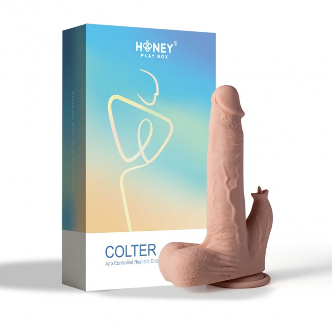 Colter gode réaliste vibrant, va et vient et lécheur avec appli 21 cm